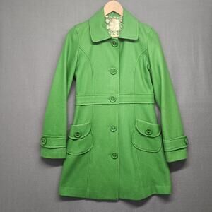 Anthropologie Tulle Jacket Womens Small Green Wool Blend Classic Long Pea Coat